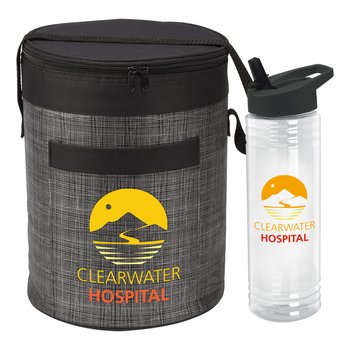 Black Brookville Barrel Cooler & Black Solara Water Bottle Gift Set - Personalization Available from Positive Promotions