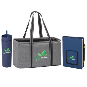 Gray Utility Tote, Blue Canyon Tumbler, & Blue Eastland Journal Gift Set - Personalization Available from Positive Promotions