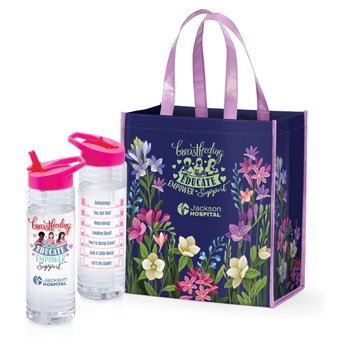 Breastfeeding: Educate, Empower, Support Non-Woven Laminated Tote & Solara Water Bottle Combo - One-Color Personalization Available from Positive Promotions