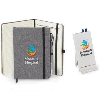 5-in-1 Desk Buddy & Gray Heathered Journal With Stylus Pen - Personalization Available from Positive Promotions