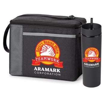 Workplace Safety Grayson Lunch/Cooler Bag & Canyon 2-in-1 Tumbler & Sipper 16 oz. Gift Set - Personalization Available from Positive Promotions