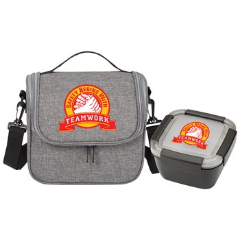 Workplace Safety Gray Portland Lunch/Cooler Bag & Black Food Container Gift Set - Personalization Available from Positive Promotions
