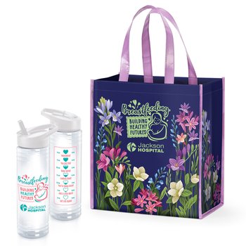 Breastfeeding: Building Healthy Futures Non-Woven Laminated Tote & Solara Water Bottle Combo - One-Color Personalization Available from Positive Promotions