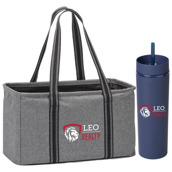 Utility Tote & 2-in-1 Tumbler & Sipper 16 oz. Gift Set - Personalization Available from Positive Promotions