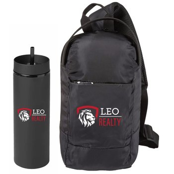 Canyon 2-in-1 Tumbler & Sipper 16 oz. & Ventura Crossbody Sling Bag Gift Set - Personalization Available from Positive Promotions