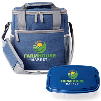 Riverside Lunch/Cooler Bag & 2-Section Food Container Gift Set - Personalization Available from Positive Promotions