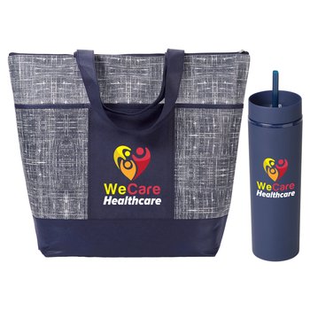 Zippered Tote Bag & 2-in-1 Tumbler & Sipper Gift Set - Personalization Available from Positive Promotions