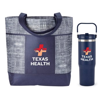 Malibu Non-Woven Zippered Tote Bag & Coldflow Bottle 30 oz. Gift Set - Personalization Available from Positive Promotions