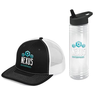 Richardson® 112 Trucker Cap & Solara Water Bottle 24 oz. Gift Set - Personalization Available from Positive Promotions