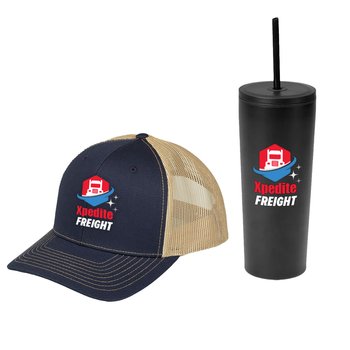 Richardson® 112 Trucker Cap & Sleek Tumbler 24 oz. Gift Set - Personalization Available from Positive Promotions