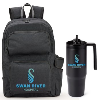 Hudson Laptop Backpack & HydroSip Tumbler Gift Set - Personalization Available from Positive Promotions