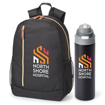 Axel Backpack & Sip+Chug Water Bottle 24 oz. Gift Set - Personalization Available from Positive Promotions