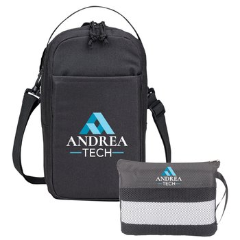 Sling Chill Insulated Lunch/Cooler Bag & Striped Towel in Bag Gift Set - Personalization Available from Positive Promotions