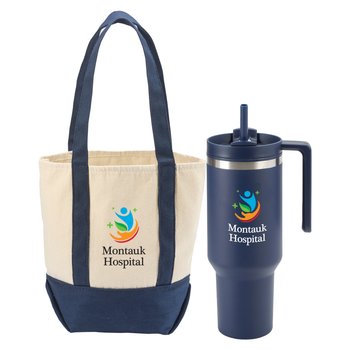 Market Tote Bag & Quencher Tumbler Gift Set - Personalization Available from Positive Promotions