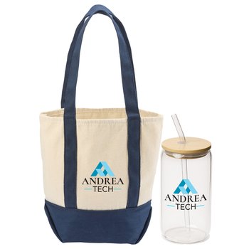 Cooper Glass Tumbler 16 oz. & Cotton Canvas Tote Bag Gift Set - Personalization Available from Positive Promotions