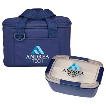 Navy 6-Can Lunch/Cooler Bag & Stacker Food Container Gift Set - Personalization Available from Positive Promotions