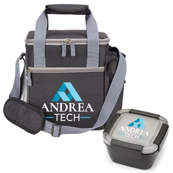 Black Riverside Deluxe Lunch/Cooler Bag & Black Food Container 54 oz. Gift Set - Personalization Available from Positive Promotions