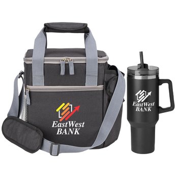 Black Riverside Deluxe Lunch/Cooler Bag & Quencher Tumbler 40 oz. Gift Set - Personalization Available from Positive Promotions