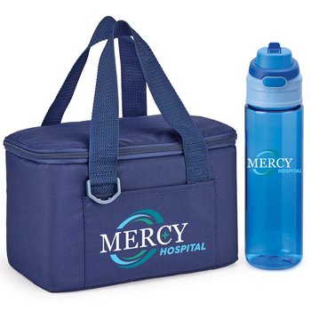 Dual-Sip Water Bottle 28 oz. & Chill Box Lunch/Cooler Bag Gift Set - Personalization Available from Positive Promotions
