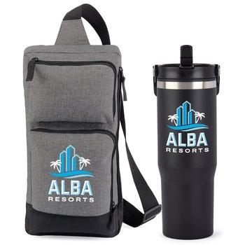 Modesto Sling Bag & Coldflow Double-Wall Bottle Gift Set - Personalization Available from Positive Promotions