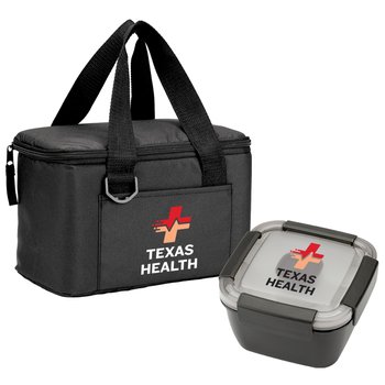 Black Locking Food Container & Chill Box Lunch/Cooler Bag Gift Set from Positive Promotions