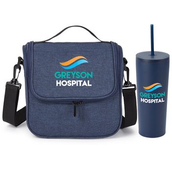 Portland Lunch/Cooler Bag & Sleek Tumbler Combo - Personalization Available from Positive Promotions