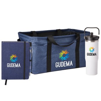 Heathered Journal, Jumbo Utility Tote, & Coldflow Water Bottle Trio - Personalization Available from Positive Promotions