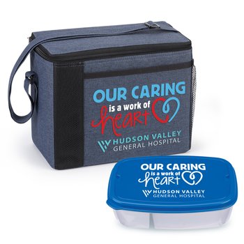 Our Caring Is a Work of Heart Lunch/Cooler Bag & Food Container Gift Set - Personalization Available from Positive Promotions