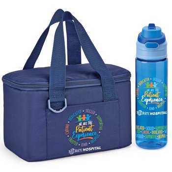 We Are the Patient Experience Dual-Sip Water Bottle 28 oz. & Chill Box Lunch/Cooler Bag Gift Set - Personalization Available from Positive Promotions