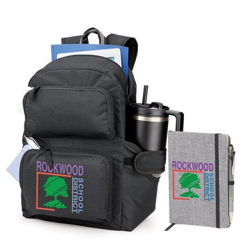 Black Hudson Deluxe Laptop Backpack & Gray Heathered Journal Gift Set - Personalization Available from Positive Promotions