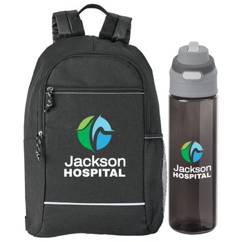 Black Bayside Backpack & Smoke Tritan Dual-Sip Water Bottle Gift Set - Personalization Available from Positive Promotions