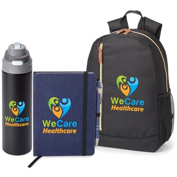 Axel Backpack, Sip-N-Chug Water Bottle 24-oz. & Heathered Journal Trio from Positive Promotions