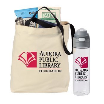 Natural/Clear/Gray Venice Dual Carry Handle Reusable Cotton Tote Bag & Tritan Dual-Sip Water Bottle Gift Set - Personalization Available from Positive Promotions