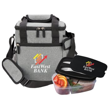 Riverside Deluxe Cooler Bag & 2-Section Food Container Combo - Personalization Available from Positive Promotions