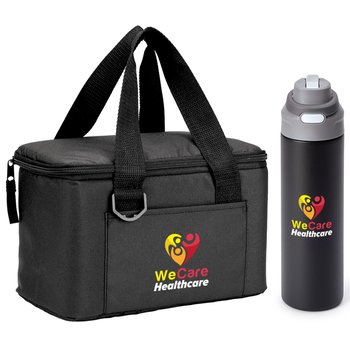 Chill Box 6-Can Lunch/Cooler Bag & Sip+Chug Insulated Water Bottle Gift Set - Personalization Available from Positive Promotions