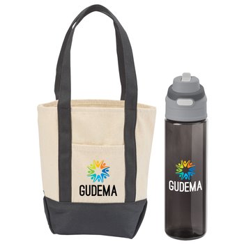 Tritan Water Bottle & Cotton Canvas Tote Bag Gift Set - Personalization Available from Positive Promotions