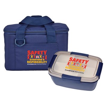 Workplace Safety Navy Chill Box 6-Can Lunch Bag & Navy Locking Stacker Container from Positive Promotions