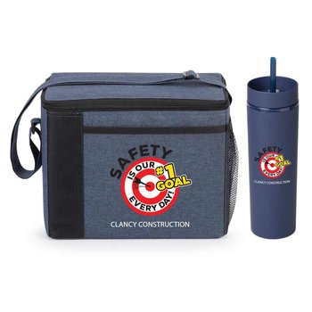 Workplace Safety Navy Grayson Lunch/Cooler Bag & Canyon 2-in-1 Tumbler & Sipper 16 oz. Gift Set - Personalization Available from Positive Promotions