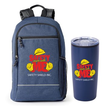 Workplace Safety Navy Bayside Backpack & Teton Tumbler Gift Set - Personalization Available from Positive Promotions