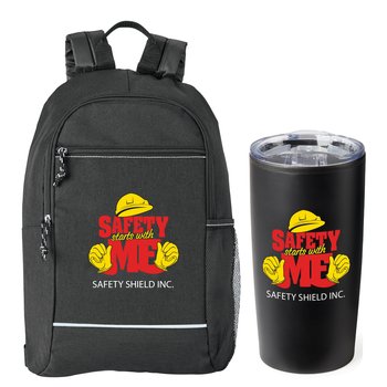 Workplace Safety Black Bayside Backpack & Teton Tumbler Gift Set - Personalization Available from Positive Promotions
