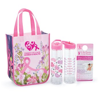 Breast Cancer Awareness Mini Laminated Tote 3-Piece Gift Set - One-Color Personalization Available from Positive Promotions