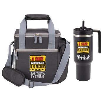 Workplace Safety Black Riverside Deluxe Cooler With Tumbler Pocket & Quencher Tumbler 40-oz. - Personalized from Positive Promotions