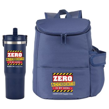 Workplace Safety Navy Hydro Backpack & Coldflow Double Wall Flip Straw Water Bottle 30-oz. from Positive Promotions