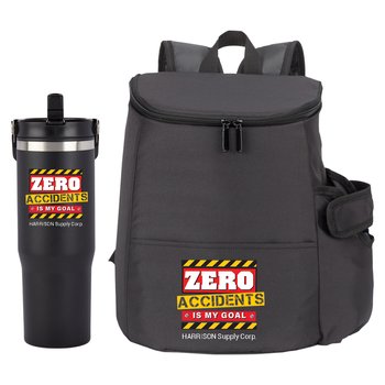 Workplace Safety Black Hydro Backpack & Coldflow Double Wall Flip Straw Water Bottle 30-oz. from Positive Promotions