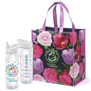 Breastfeeding: Supporting Moms, Protecting Babies Non-Woven Laminated Tote & Solara Water Bottle Combo - One-Color Personalization Available from Positive Promotions