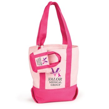 Pink Cotton Canvas Market Tote & Mini Tote Bag Wallet 2-Gift Set - Personalization Available from Positive Promotions