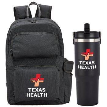 Laptop Backpack & Double Wall Coldflow Bottle Gift Set - Personalization Available from Positive Promotions