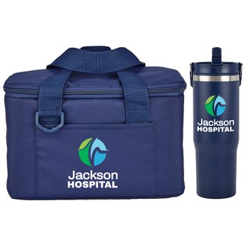 Chill Box Lunch/Cooler Bag & Coldflow Bottle Gift Set - Personalization Available from Positive Promotions