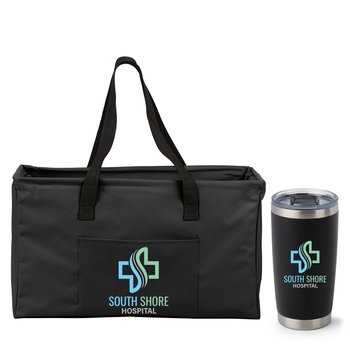 Black Tote & Black Vacuum-Insulated Tumbler Gift Set - Personalization Available from Positive Promotions