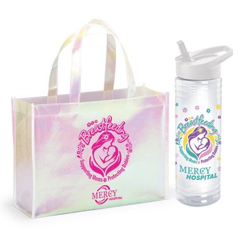 Breastfeeding: Supporting Moms, Protecting Babies Laminated Non-Woven Tote & Solara Water Bottle Combo - One-Color Personalization Available from Positive Promotions